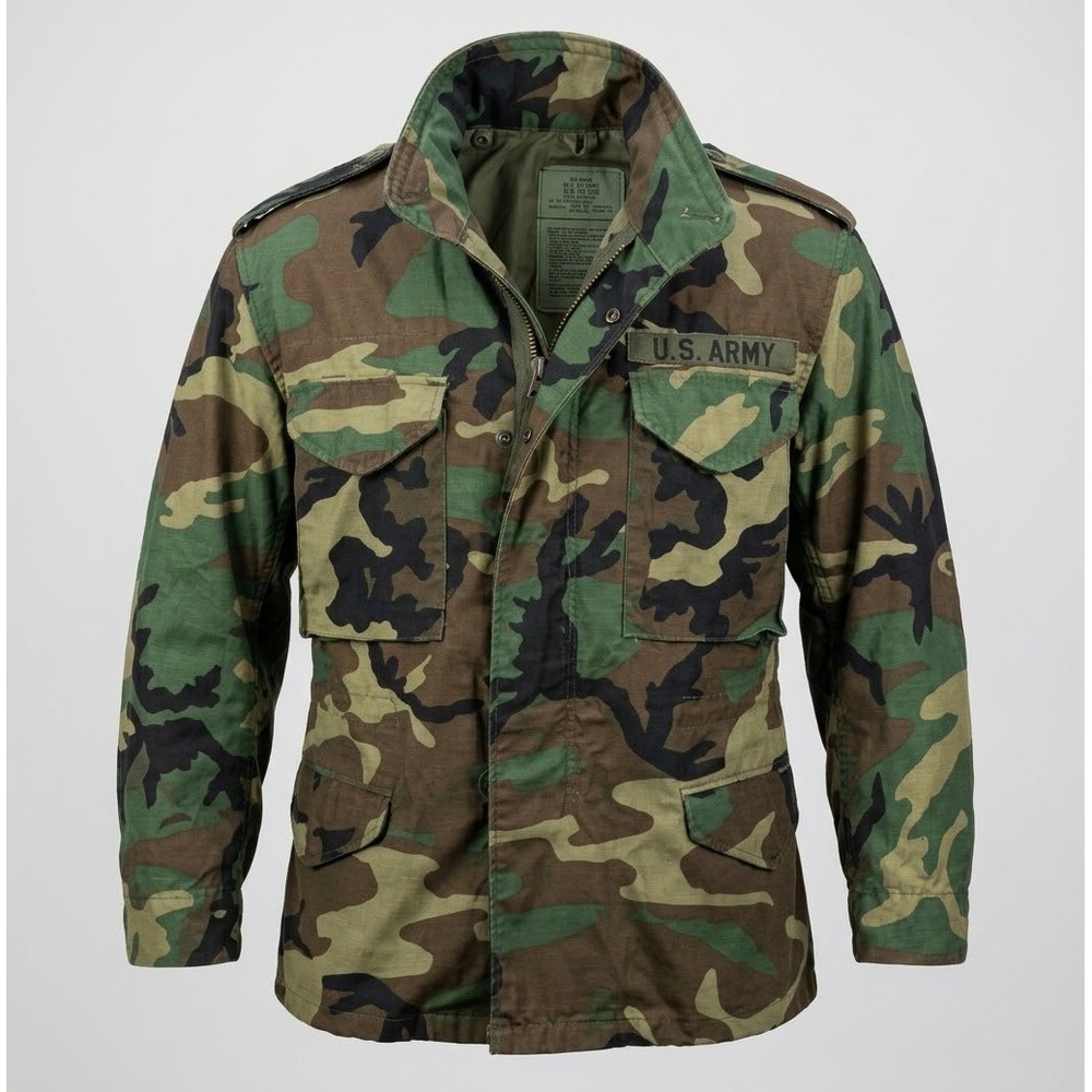 Golden Mfg Co DLA100-89-C-0436 Vintage Military Surplus Camo Zip Up Coat. Size M